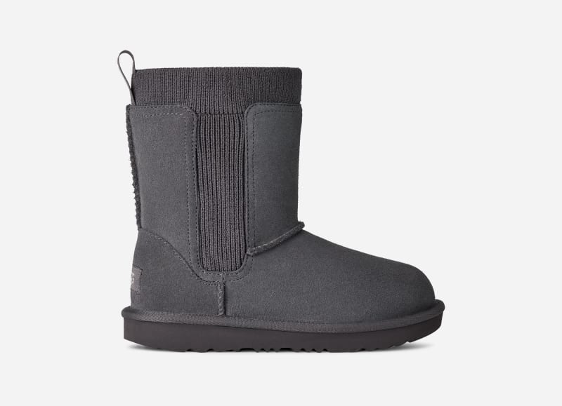 UGG Classic II Stretch Cuff Boot for Kids in Grey, Size 4, Suede/Polyester/Wool