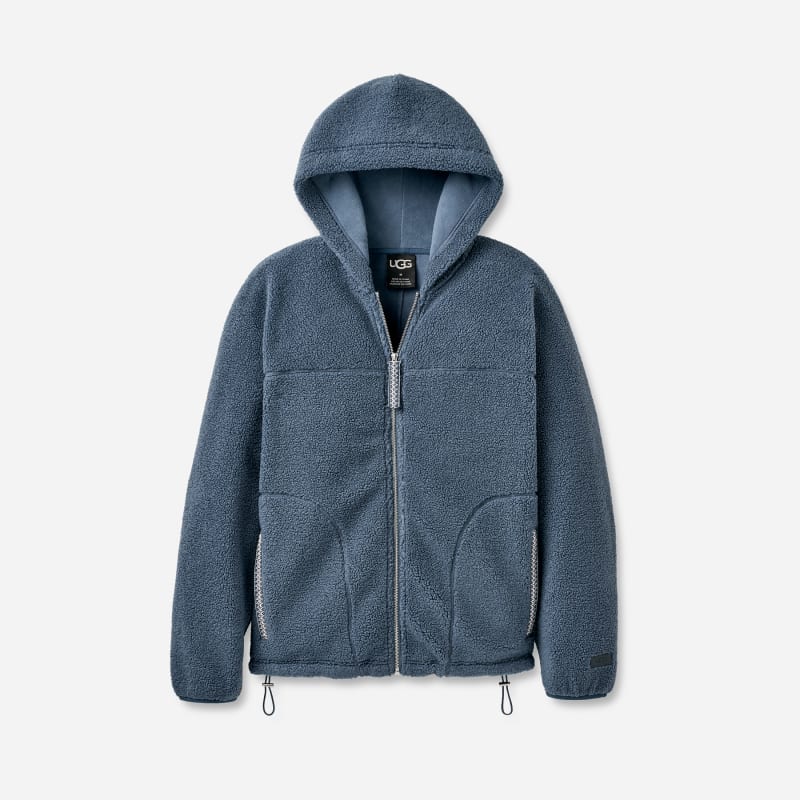 UGG braid Full Zip Hoodie for Men in Dark Wave, Size 2XL, Polyester/Leather