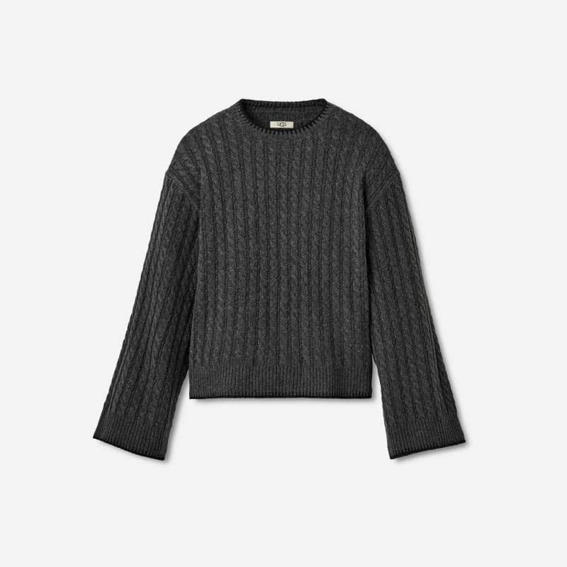 UGG Rylynn Cable Knit Pullover for Women in Grey, Size Large, Polyester