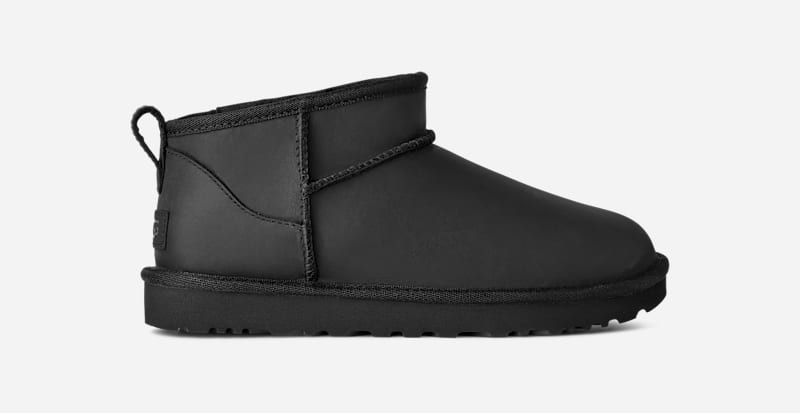 UGG Classic Ultra Mini Leather Boot for Women in Black, Size 5, Leather/Polyester