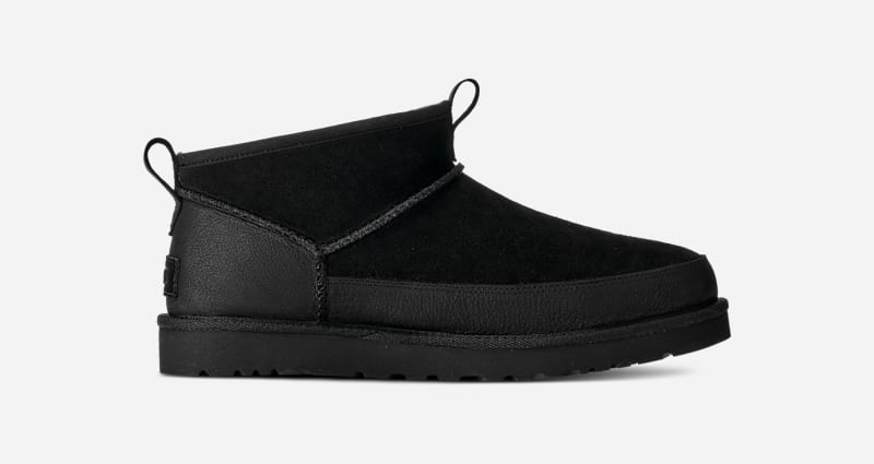 UGG Classic Ultra Mini Lennox Boot for Men in Black, Size 11, Polyester/Leather/Wool