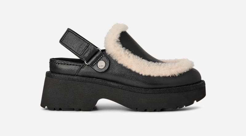 UGG Esmee Leather Clog for Women in Black, Size 6, Leather/Polyester