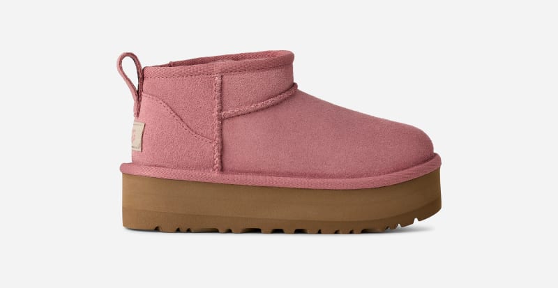 Stivali UGG Classic Ultra Mini con plateau per bambini in Pink, Taglia 35, Camoscio