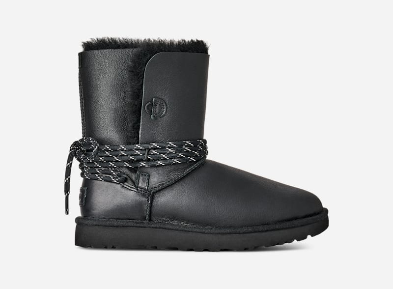 UGG Classic Bailey Tie Leather Boot for Women in Black, Size 7, Polyester/Leather