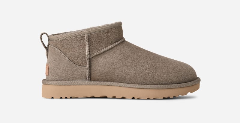 UGG Classic Ultra Mini Boot for Women in Cobble Grey, Size 4, Twinface/Polyester/Leather