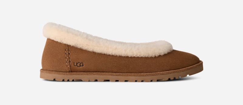 UGG Zora Ballet Flat for Women in Brown, Size 4, Suede