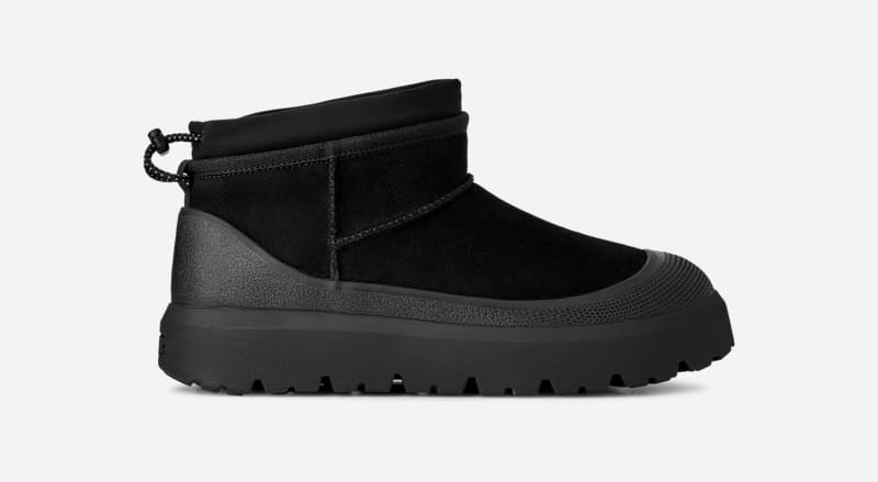UGG Classic Ultra Mini Weather Hybrid Boot for Men in Black, Size 7, Suede/Polyester/Wool