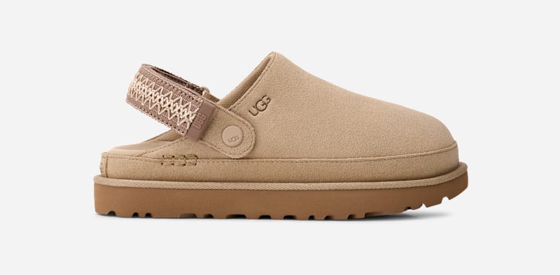 UGG Goldenstar braid Clog for Women in Brown, Size 5, Suede/Polyester