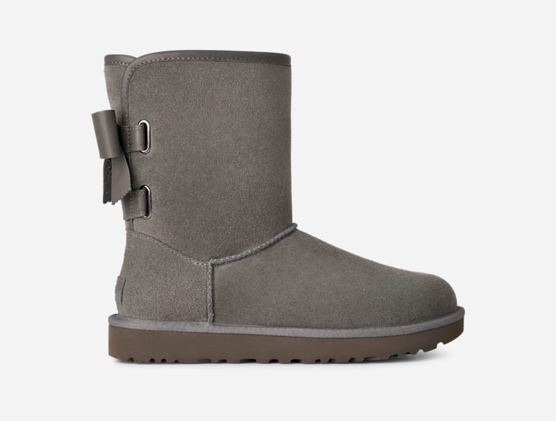 UGG Classic Short Bailey Leather Bow Boot in Black, Taglia 39