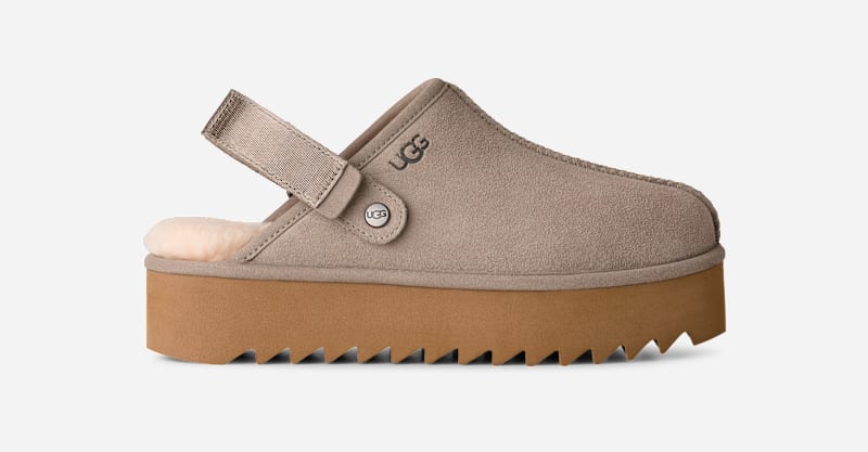 UGG Lanah Platform Clog for Women in Cobble Grey, Size 6, Suede/Polyester/Wool