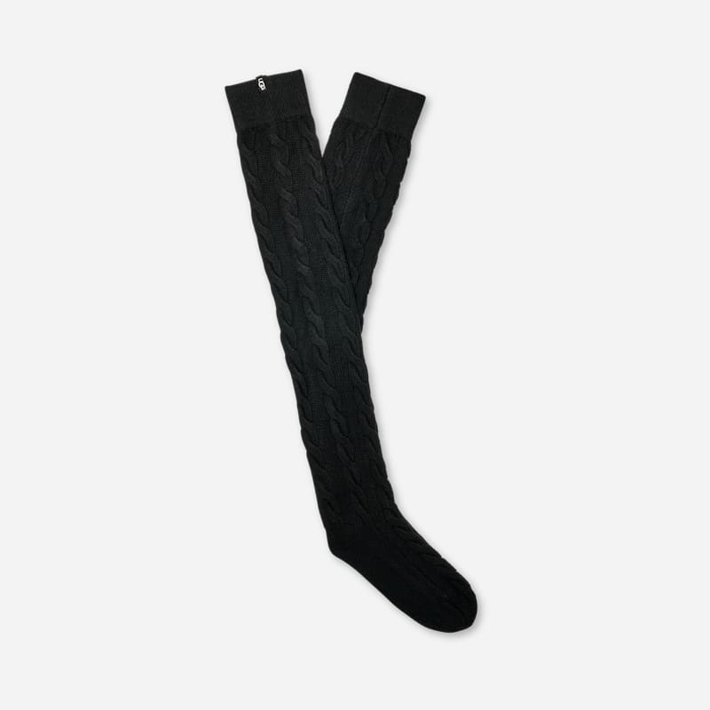 UGG Zanika Thigh High Cable Sock for Women in Black, Size L/XL, Acrylic Blend