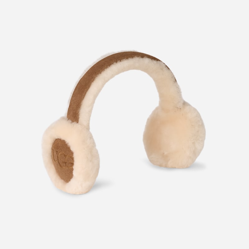 UGG Embroidered Logo Earmuff for Kids in Brown, Size OS, Shearling