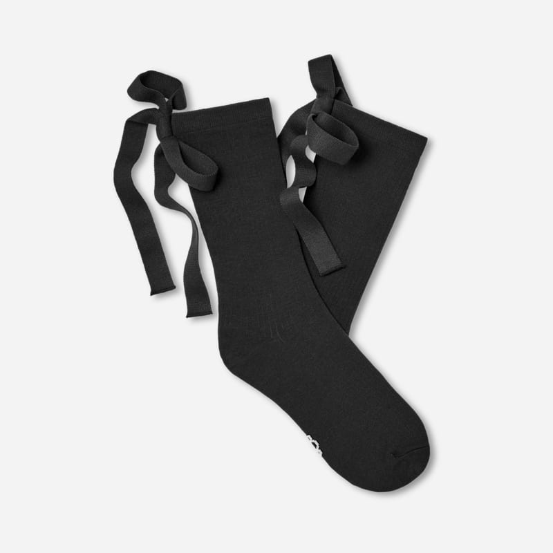 UGG Serenella Novelty Bow Sock for Women in Black, Size OS, Cotton Blend/Polyester