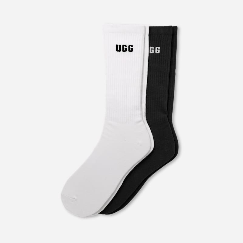 UGG Leander Logo Crew 2 Pack for Men in White/Black, Size OS, Cotton/Polyester