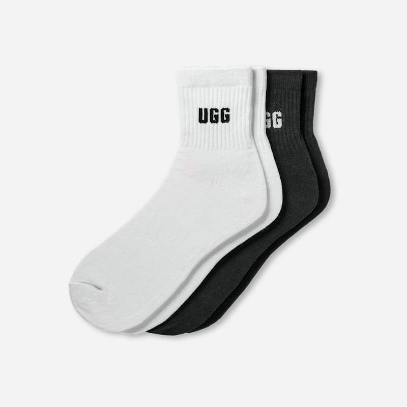 UGG Quinlin Logo Quarter 2 Pack for Women in White/Black, Size OS, Cotton/Polyester