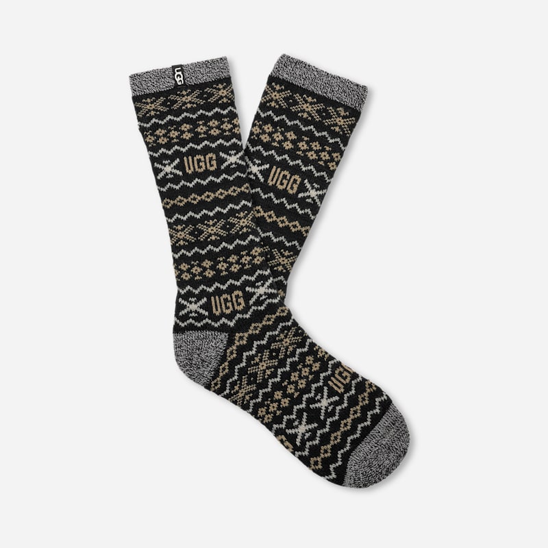 UGG Keavy Cozy Crew Sock for Men in Black Multi UGG isle, Size OS, Acrylic Blend/Polyester in Black Multi Uggisle