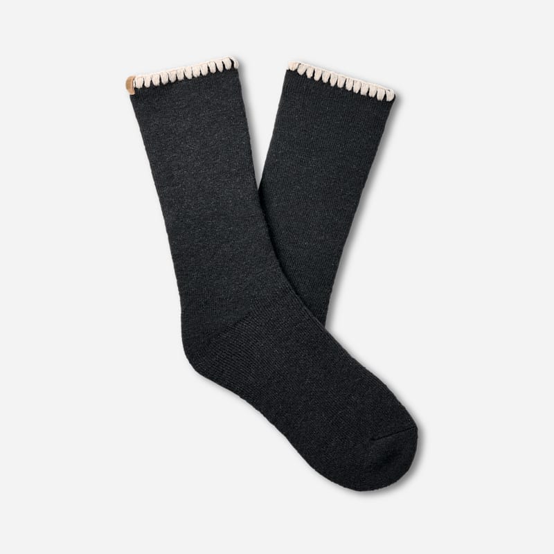 UGG Marleny Whipstitch Crew Sock for Women in Black/Cream, Size OS, Acrylic/Polyester/Wool