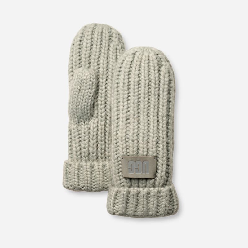 UGG Chunky Mitten for Kids in Grey Mist, Size OS, Knit/Polyester/Leather