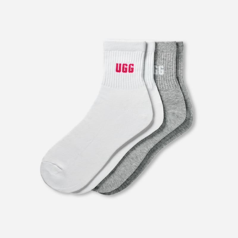 UGG Quinlin Logo Quarter 2 Pack for Women in Chroma Pink/Grey Heather, Size OS, Cotton/Polyester