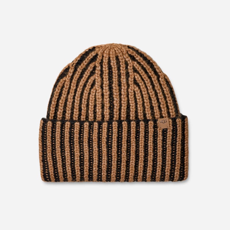 UGG Chunky Plaited Beanie for Women in Black, Size OS, Acrylic Blend/Leather/Wool