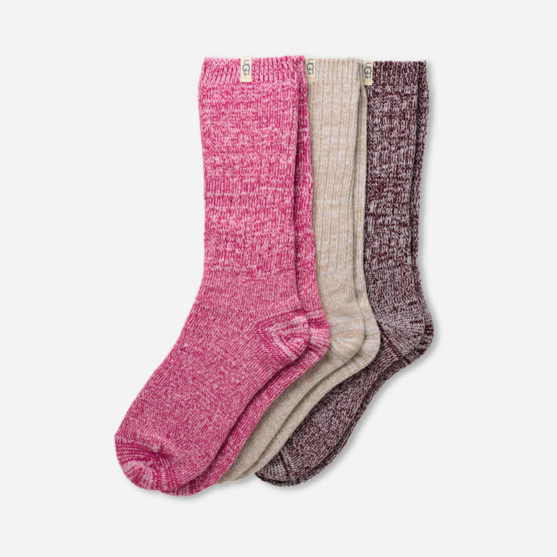 UGG Rib Knit Slouchy Crew 3 Pack Sock for Women in Chroma Pink/Putty/Wild Grape, Size OS, Polyester Blend/Recycled Materials