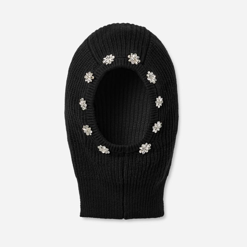 UGG Embellished Knit Balaclava for Women in Black, Size OS, Acrylic Blend/Leather/Wool