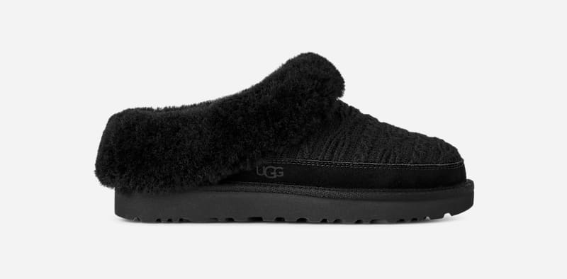 UGG Clette Cabelle Knit Slipper for Women in Black, Size 6, Suede/Knit/Polyester