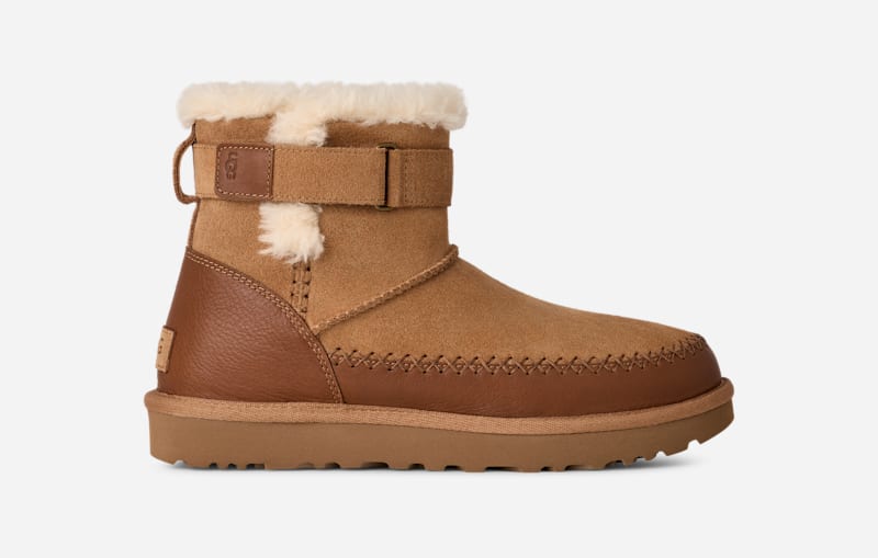 UGG Women's Classic Retrochic Strap Boot in Brown, Size 37 | Suede