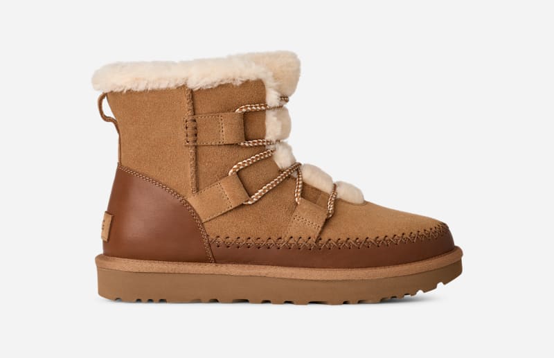 UGG Women's Classic Retrochic Lace Boot in Brown, Size 39 | Suede