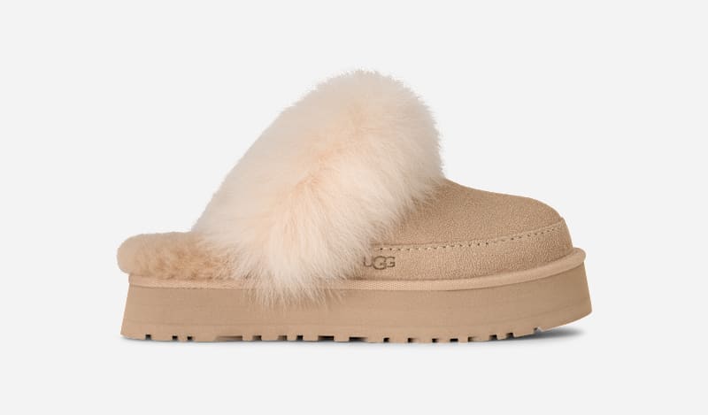UGG Disquette Chalet Slipper for Women in Sandcastle, Size 8, Suede/Polyester/Wool