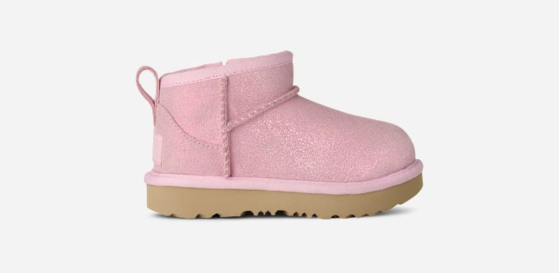 UGG Classic Ultra Mini Dazzle Boot for Kids in Ribbon Candy, Size 8, Suede/Polyester/Wool
