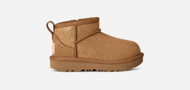 UGG Classic Ultra Mini Dazzle Boot for Kids in Brown, Size 5, Suede/Polyester/Wool
