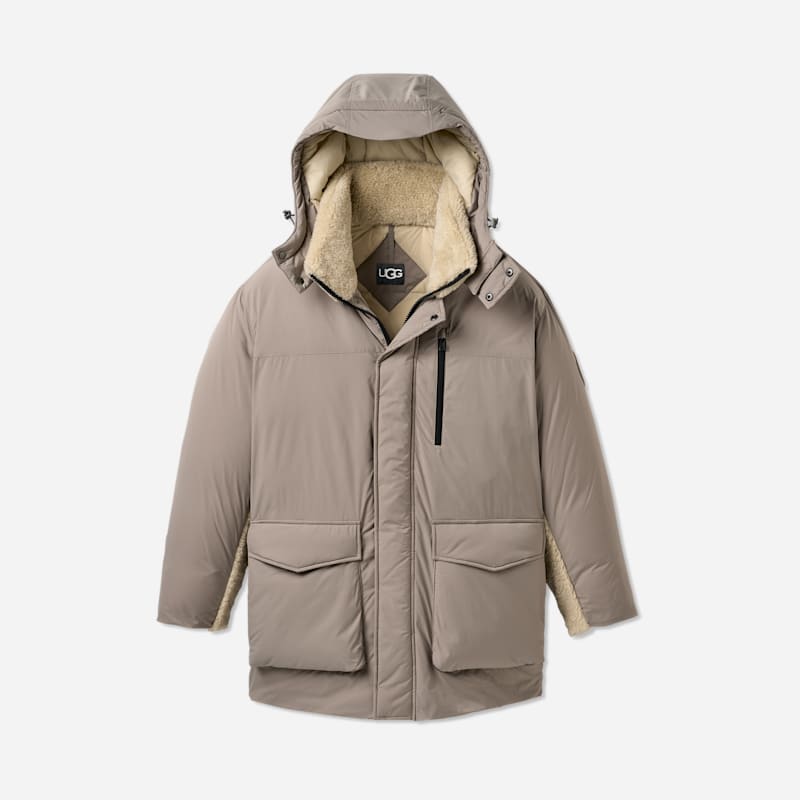 UGG Eamon Down Parka for Men in Cobble Grey, Size Large, Polyester