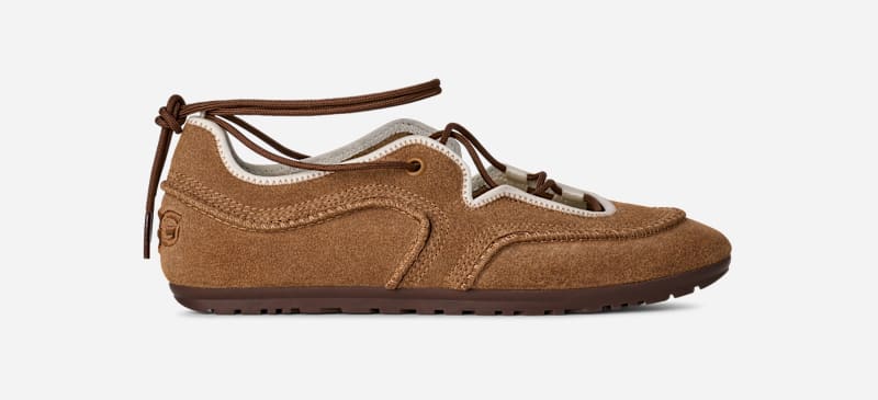 UGG Quill Ballet Sneaker for Women in Brown, Size 4, Suede/Polyester