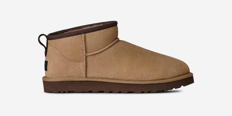 UGG Classic Ultra Mini Boot for Men in Mustard Seed/Molasses, Size 10, Shearling/Polyester/Wool