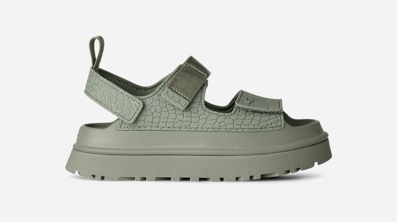 UGG® GoldenGlow Embossed Sandal in Artichoke, Size 8, Polyurethane/Polyester