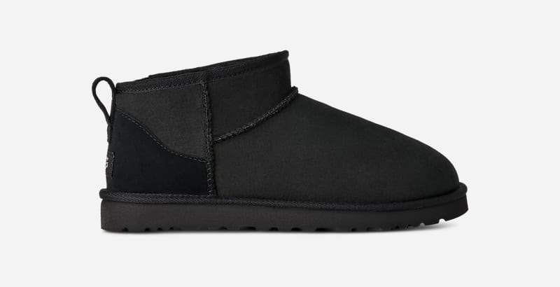 UGG® Classic Ultra Mini Boot for Men in Black, Size 10, Shearling/Polyester/Wool