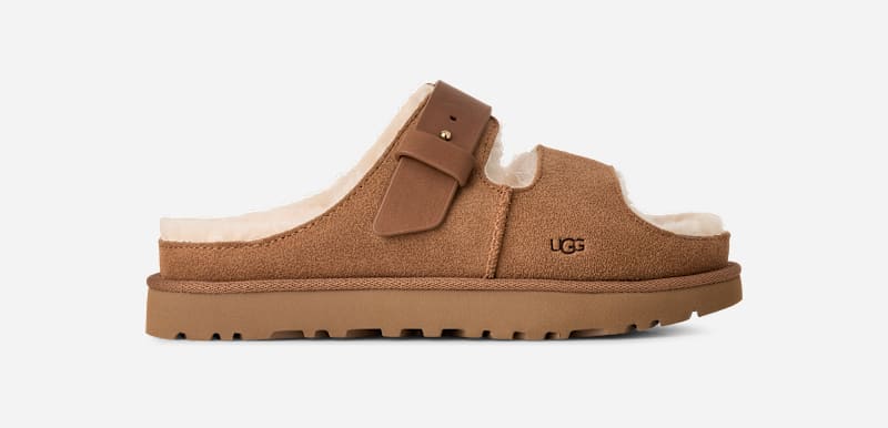 UGG Greenport Strap Slide for Women in Brown, Size 6, Leather