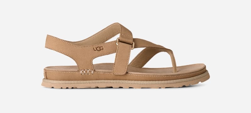 UGG Sandalias GoldenGaze con tira en el dedo en Brown, Talla 38, Piel