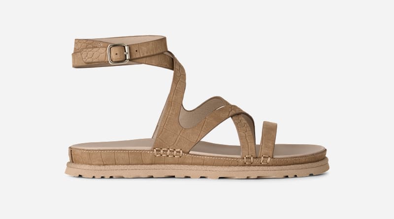 UGG® Women’s GoldenGaze Embossed Ankle Wrap Leather Sandals in Mustard Seed, Size 6 UGG® Women’s GoldenGaze Embossed Ankle Wrap Leather Sandals in Mustard Seed, Size 6