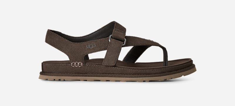 UGG GoldenGaze Toe Post Sandal for Women in Dense Smoke, Size 4, Suede/Polyester/Leather