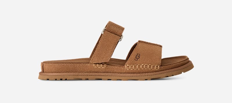 UGG GoldenGaze Slide for Women in Brown, Size 9, Suede/Polyester/Leather