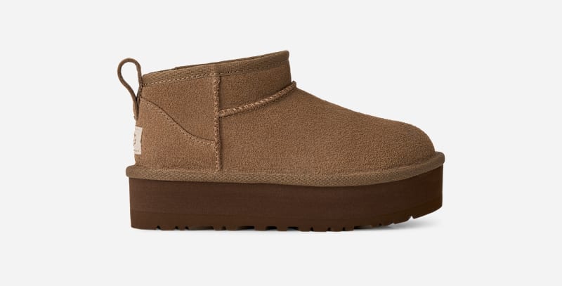UGG® Classic Ultra Mini Platform for Kids in Brown, Size 12K, Suede/Polyester/Wool