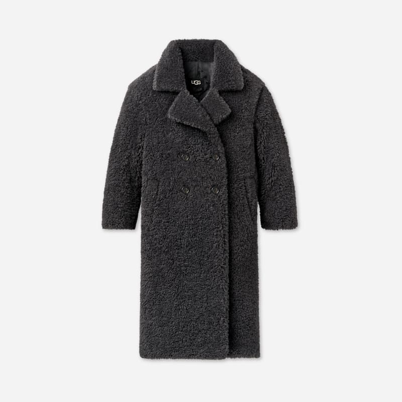 UGG® Gertrude Long Teddy Coat II in Ink, Maat 1X, Faux Fur