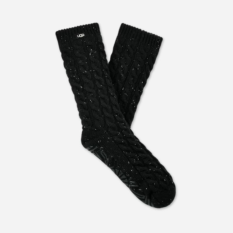 Ugg ® Women's Elowyn Cable Knit Fleece Lined Acrylic Blend In Black Confetti