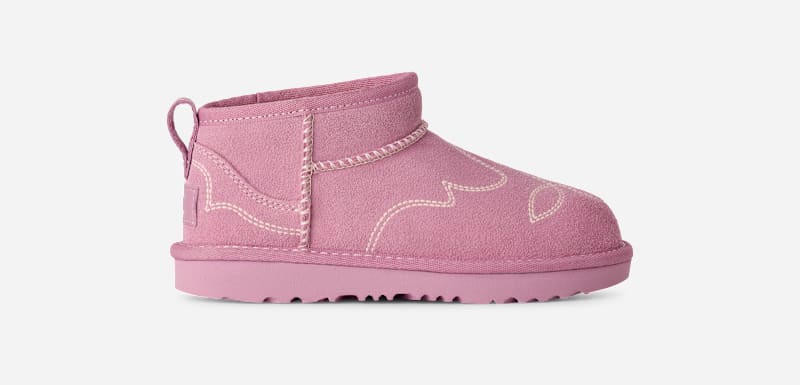 UGG® Classic Ultra Mini Western Boot in Dusty Orchid, Size 13K, Polyester/Leather/Wool
