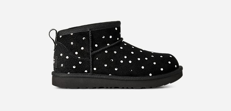 UGG® Classic Ultra Mini Shiny Dots Boot in Black, Size 1, Polyester/Wool