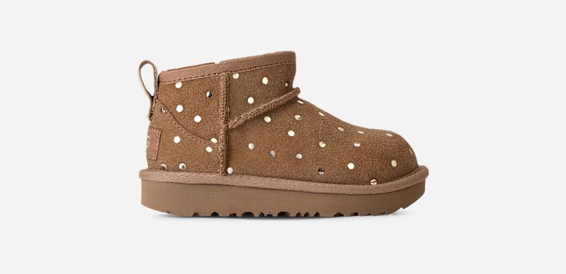 UGG® Classic Ultra Mini Shiny Dots Boot in Brown, Size 11, Polyester/Wool