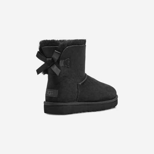 UGG Mini Bailey Bow II for Women in Black, Size 5, Shearling/Polyester/Leather