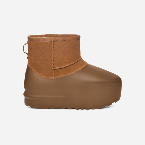 UGG Classic Mini Pumped Molded Boot for Women in Brown, Size 10, Suede/Polyester/Wool